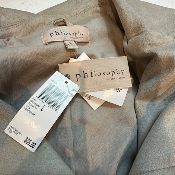 Philosophy Taupe Sleeveless Moto Vest Jacket L With Zipper Pockets & Notch Lapel - Picture 8 of 12